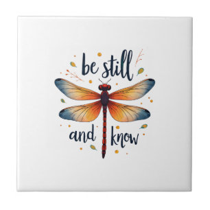 Be still and know Floral Dragonfly Christian Summe Ceramic Tile