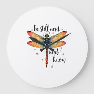 Be still and know Floral Dragonfly Christian Summe Large Clock