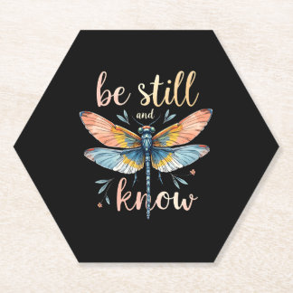 Be still and know Floral Dragonfly Christian Summe Paper Coaster