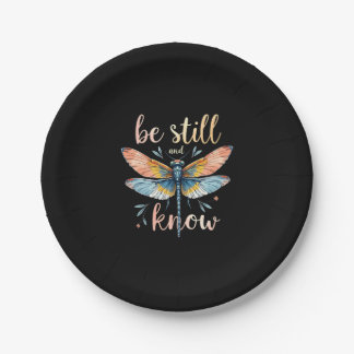 Be still and know Floral Dragonfly Christian Summe Paper Plate