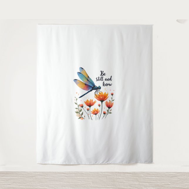 Be still and know Floral Dragonfly Christian Summe Tapestry (Front)