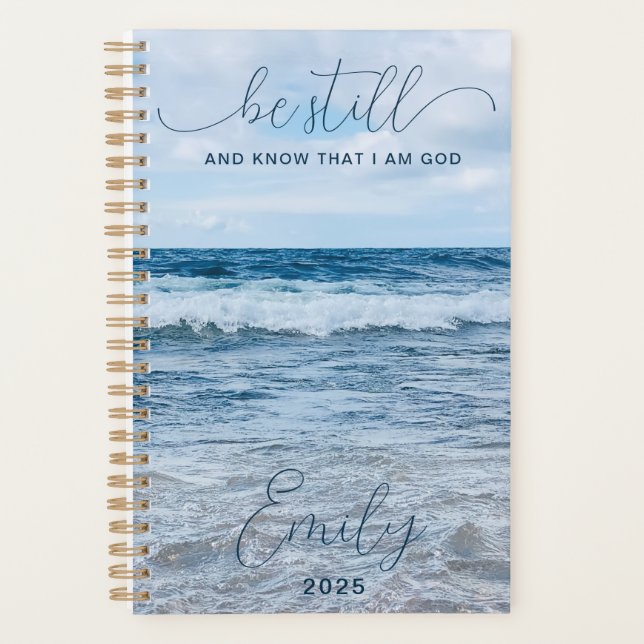 Be Still Inspiring Quote Blue Waves Photo Planner (Front)