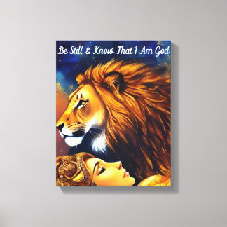 Be Still Know I am God Psalms 46 Gold Lion Woman Canvas Print