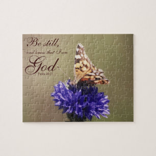 Be Still Psalm 46:10 Butterfly Flower Jigsaw Puzzle