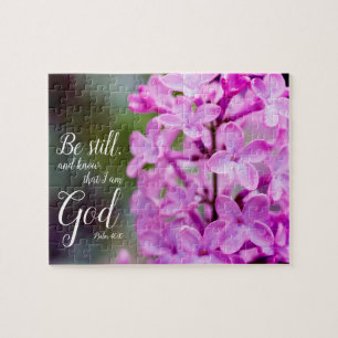 Be Still Psalm 46:10 Purple Lilac Flowers Jigsaw Puzzle