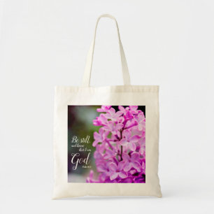 Be Still Psalm 46:10 Purple Lilac Flowers Tote Bag