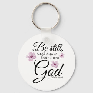 Be Still Psalm 46:10 Watercolor Purple Flowers Key Ring