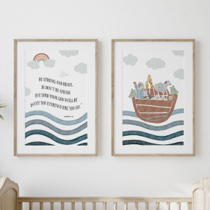Be strong and brave Noah's ark set of 2 poster