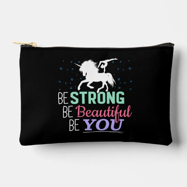 Be Strong Beautiful You - Gymnastics Unicorn Accessory Pouch (Front)
