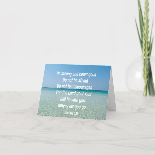 Be Strong & Courageous Beautiful Christian Beach Note Card (Front)