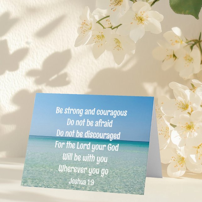 Be Strong & Courageous Beautiful Christian Beach Note Card (Creator Uploaded)