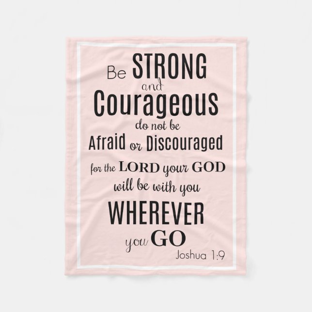 Be Strong & Courageous (Joshua) Pink/Black Fleece Blanket (Front)