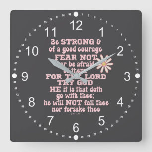 Be strong & Courageous KJV Bible Verse Square Wall Clock