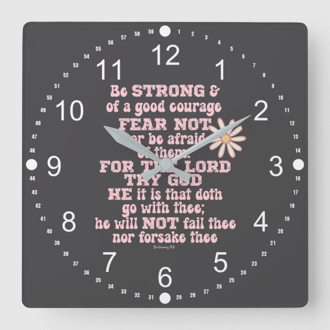 Be strong & Courageous KJV Bible Verse  Square Wall Clock (Front)