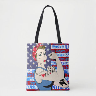"Be Strong in Life" Patriotic Women inspirational Tote Bag