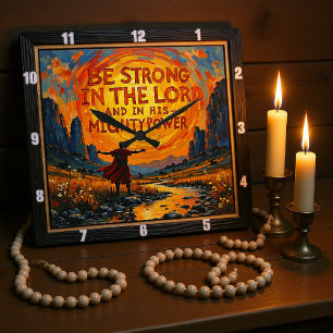 Be Strong in the Lord: Ephesians 6:10 Radiant Art Square Wall Clock