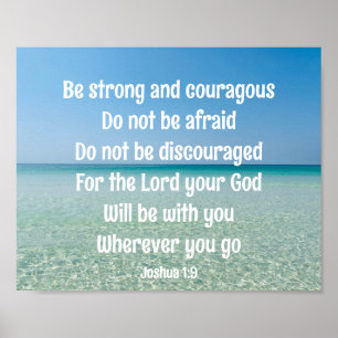 Be Strong Inspirational Bible Verse Beach Poster
