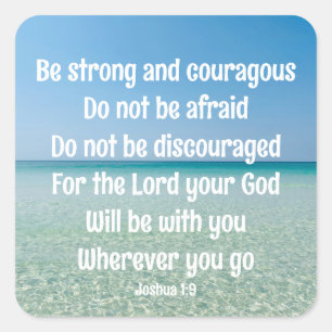 Be Strong Inspirational Bible Verse Beach Square Sticker