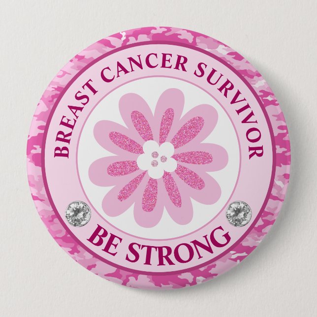 Be Strong Pink Flower Awareness Design 10 Cm Round Badge (Front)