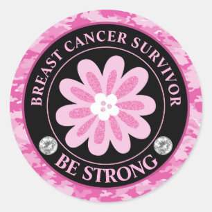 Be Strong Pink Flower Awareness Design Classic Round Sticker