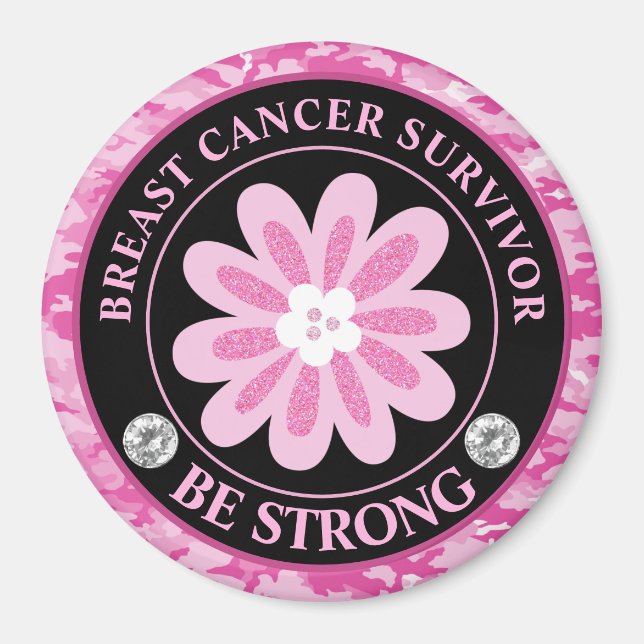 Be Strong Pink Flower Awareness Design Magnet (Front)