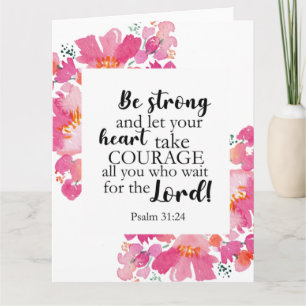 Be Strong & Take Courage Psalm Pink Floral Bible Card