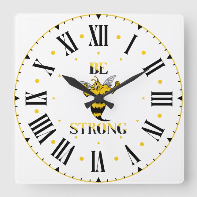 Be Strong Yellow Jacket Square Wall Clock (Front)