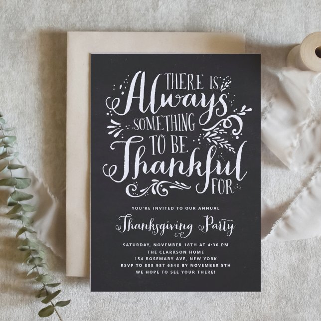 Be Thankful Faux Chalkboard Thanksgiving Party Invitation (Creator Uploaded)