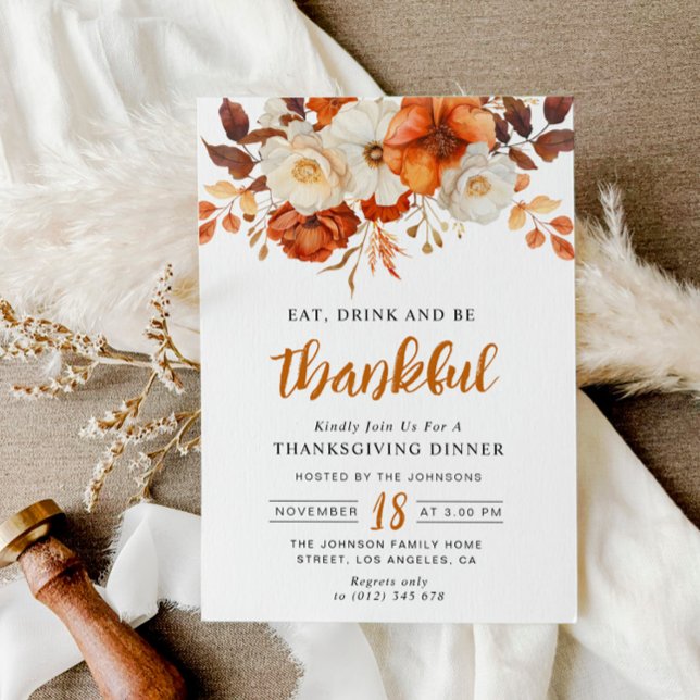 Be thankful floral Thanksgiving dinner Invitation (Creator Uploaded)