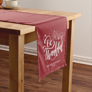 Be Thankful Personalised Family Thanksgiving Short Table Runner