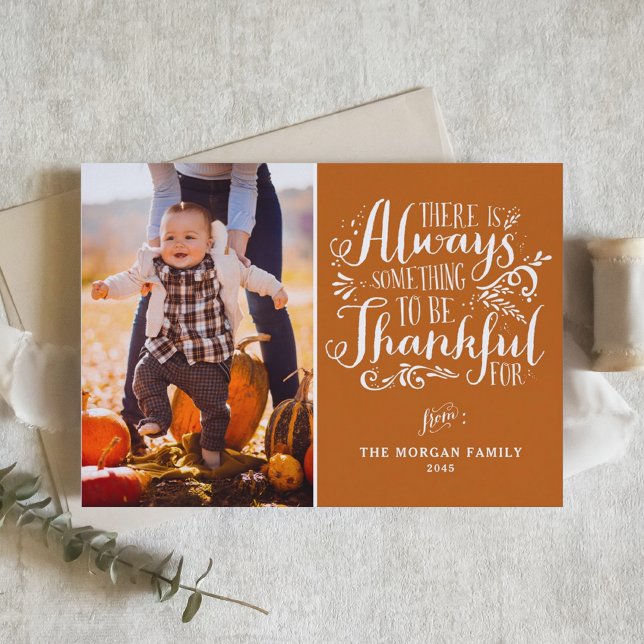 Be Thankful Quote Orange Thankgiving Photo Card (Creator Uploaded)