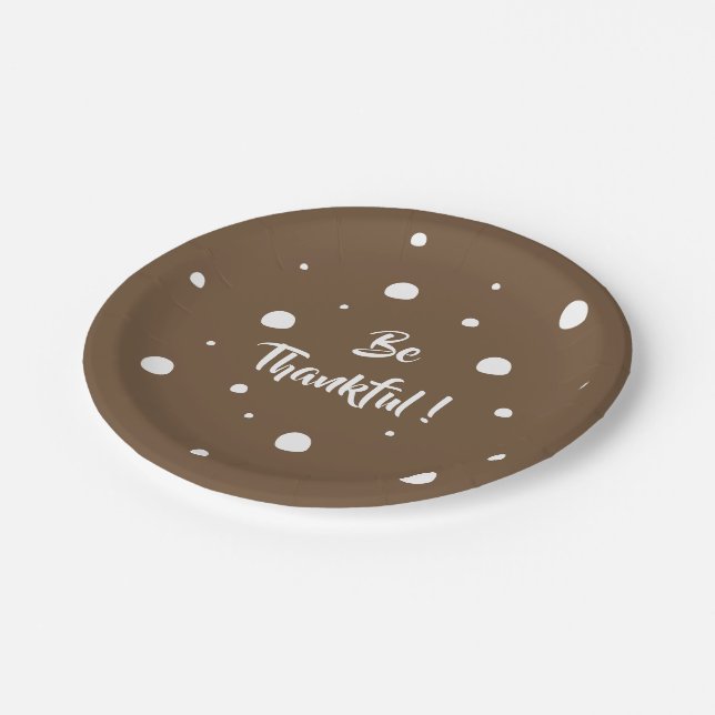 Be Thankful-Thanksgiving Quote Brown Paper Plates (Angled)
