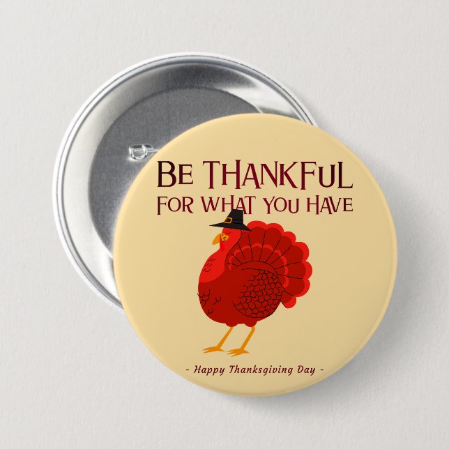 Be Thankful – Thanksgiving Turkey Button (Front & Back)