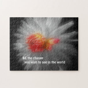 Be The Change Dahlia Flower Inspirational Quote  Jigsaw Puzzle