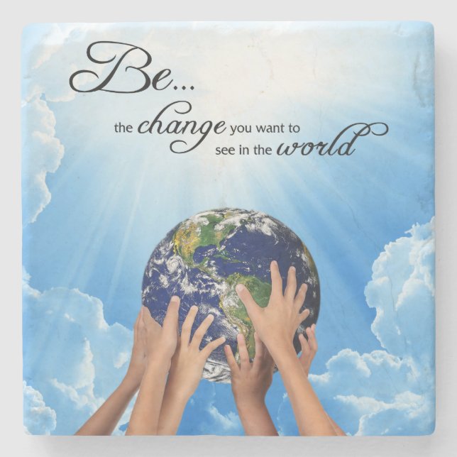 Be the Change - Gandhi Magnet Stone Coaster (Front)