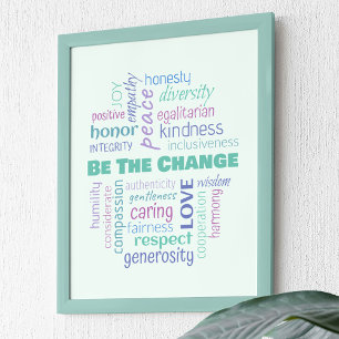 Be the Change Positive Word Cloud Poster