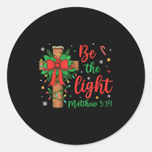 Be The Light Christian Christmas Cross Bow Floral  Classic Round Sticker