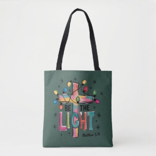 Be The Light Christmas Christian Cross Xmas Bible Tote Bag