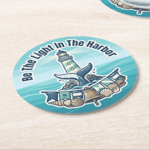 Be The Light In The Harbour Round Paper Coaster