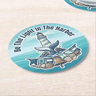 Be The Light In The Harbour Round Paper Coaster