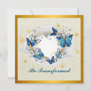 Be Transformed Quote Heart and Blue Butterflies Invitation