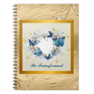 Be Transformed Quote Heart and Blue Butterflies Notebook