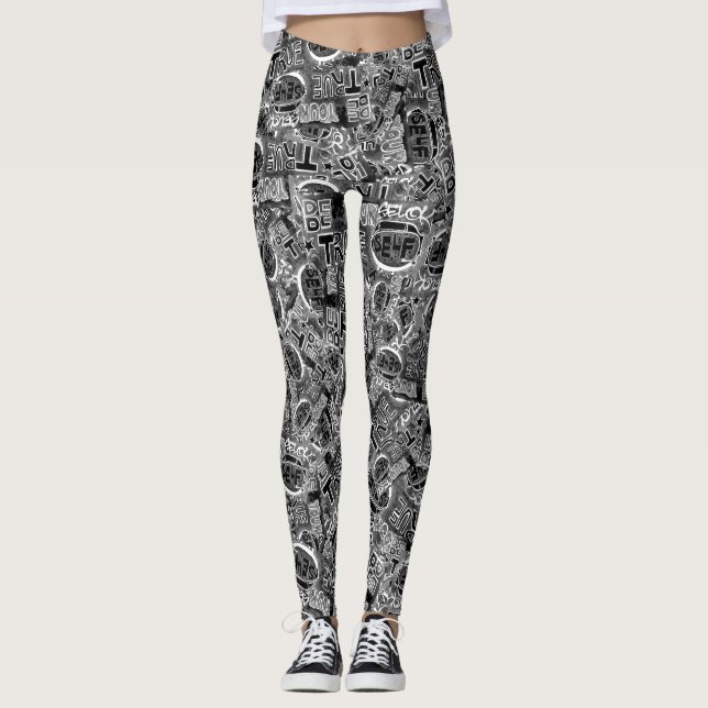 Be true be yourself typographic print pattern leggings (Front)
