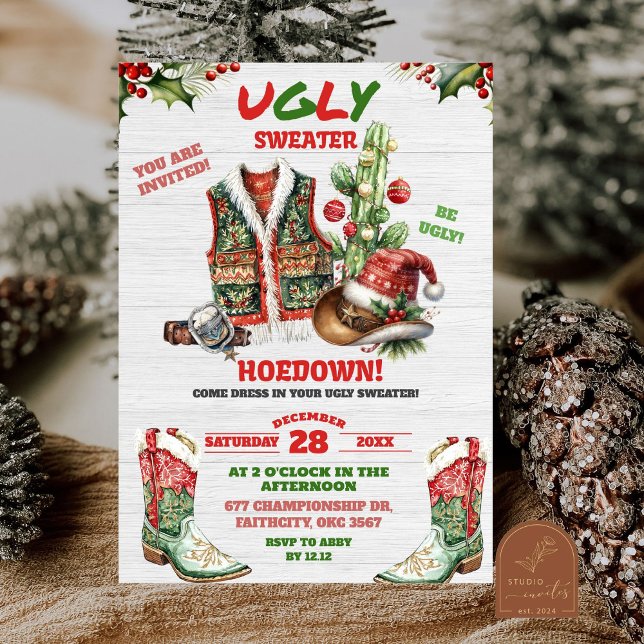 Be Ugly Sweater Cowboy Christmas Holiday Party Invitation (Creator Uploaded)