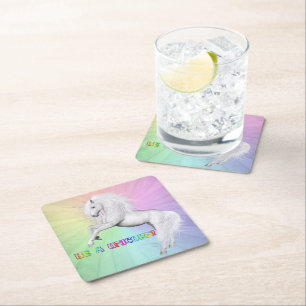 Be Unique, Be a Unicorn Square Paper Coaster