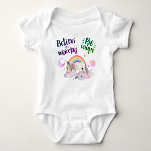Be Unique Girly Moon Unicorns Rainbow Baby Bodysuit