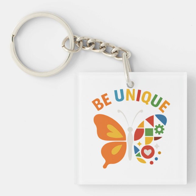 Be Unique Inspirational Butterfly Design Key Ring (Front)