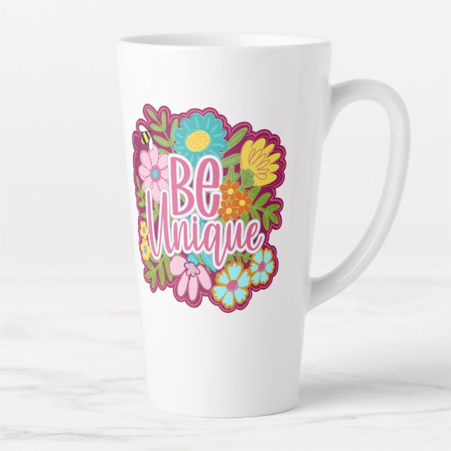 Be Unique motivational flower design Latte Mug (Right)