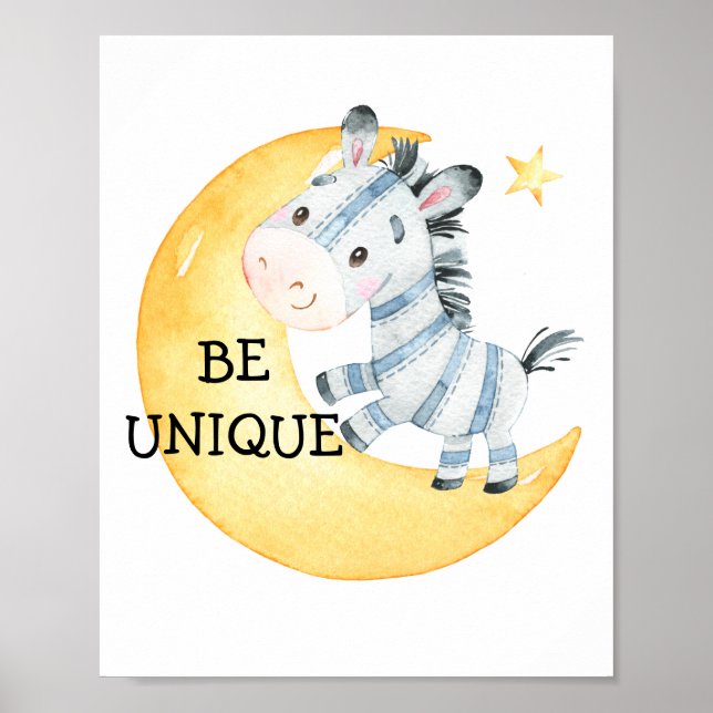 Be Unique Zebra Quote Nursery Print Baby Poster (Front)
