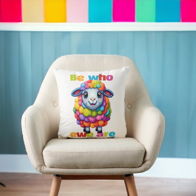 Be who ewe are Rainbow Sheep Cushion (Be who ewe are Rainbow Sheep Throw Pillows from Ricaso. LGBT Gay themed be who you are pillow)